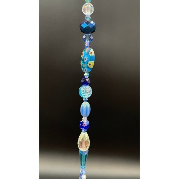 Beaded Suncatcher - Blue - Clear Crystal Prism - Indoor Outdoor Hanging Decor - Picture 10 of 14